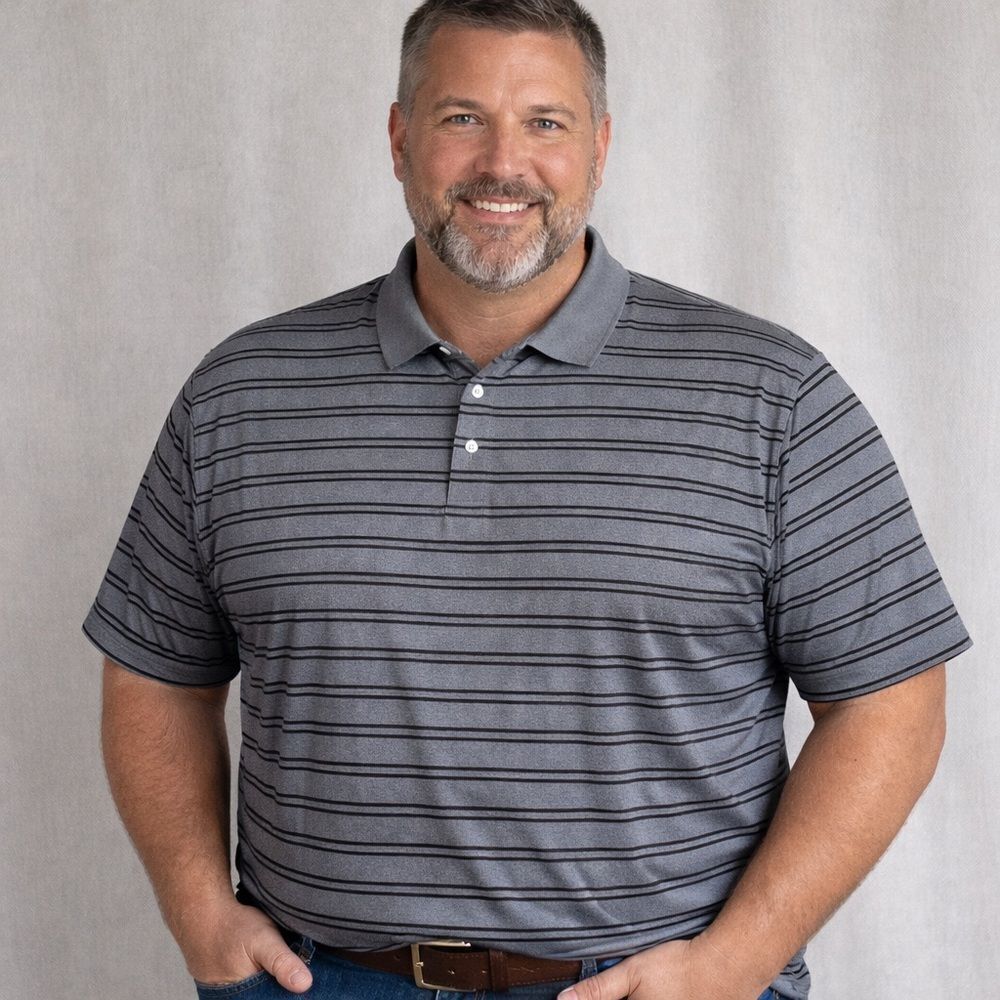 Basic edition, big and tall gray and black stripe button collared golf shirt 4XL